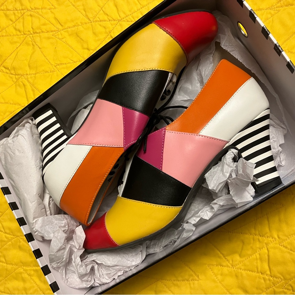 Lola Ramona NIB/ Unworn Colorful Patchwork with Stripe Heel Women's Shoes